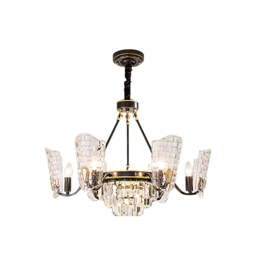 Modern Crystal Shield Ceiling Chandelier - 4/6/8 Lights Black Hanging Light Kit
