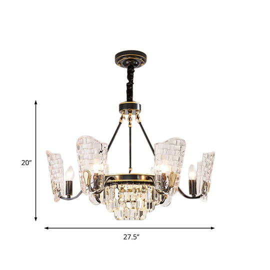 Modern Crystal Shield Ceiling Chandelier - 4/6/8 Lights Black Hanging Light Kit