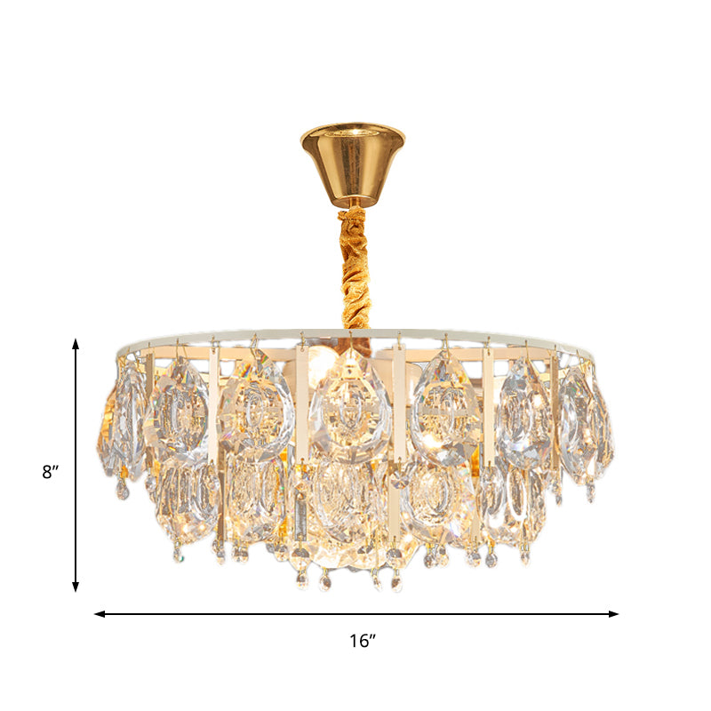 Contemporary Round Teardrop Crystal Hanging Light Kit: 3/4 Lights Gold Chandelier 16’/19.5’ Wide