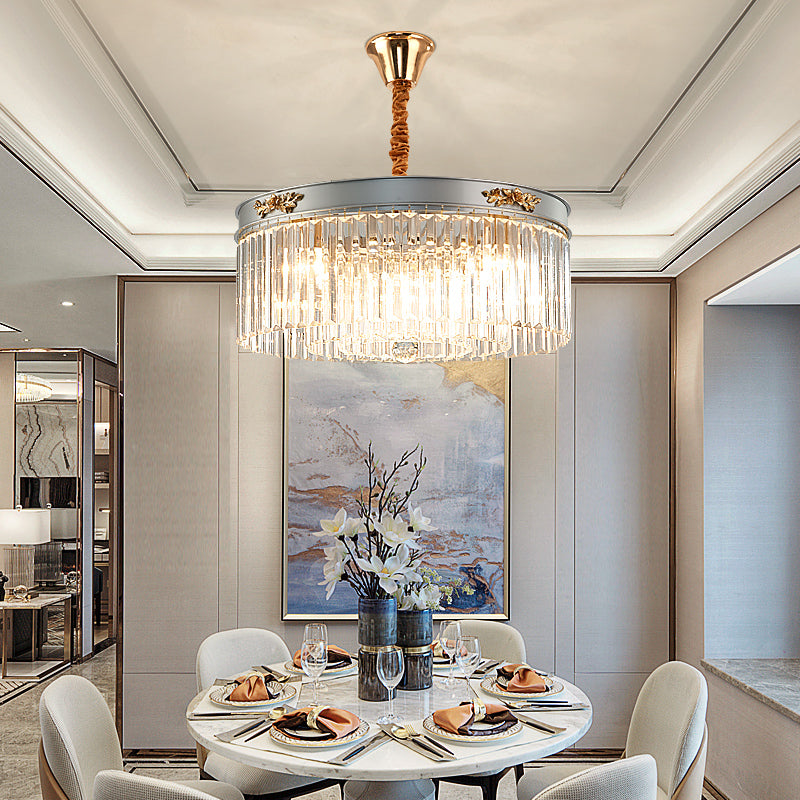 Modern Rectangular Drum Chandelier Light - Crystal 3/4 Lights Dining Room Hanging Pendant