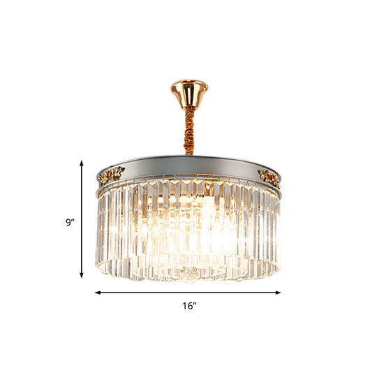 Modern Rectangular Drum Chandelier Light - Crystal 3/4 Lights Dining Room Hanging Pendant