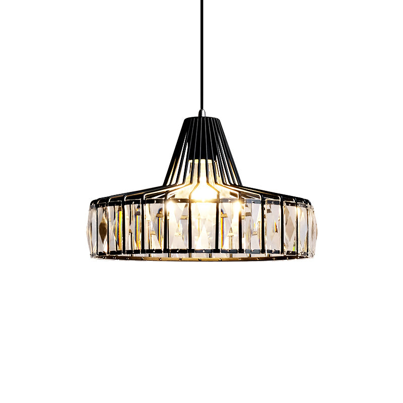 Industrial Black Barn Pendant Light Fixture With Crystal Block - 1 Hanging Kit 10’/12.5’ Wide