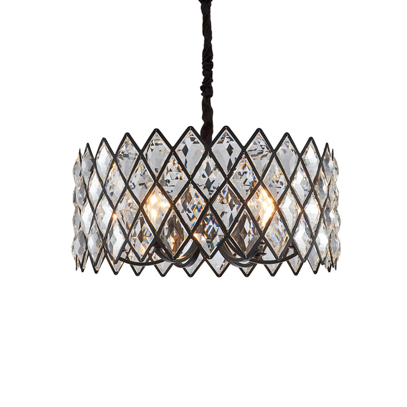 Postmodern Black Chandelier Light With Drum Crystal Shade - 8 Ceiling Pendant For Living Room