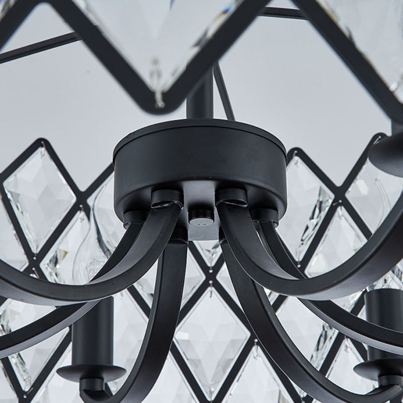 Postmodern Black Chandelier Light With Drum Crystal Shade - 8 Ceiling Pendant For Living Room