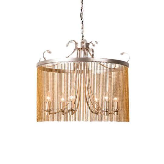 Modern Cylinder Crystal Strand Chandelier Ceiling Light - Gold Pendant 3/5/6 Lights