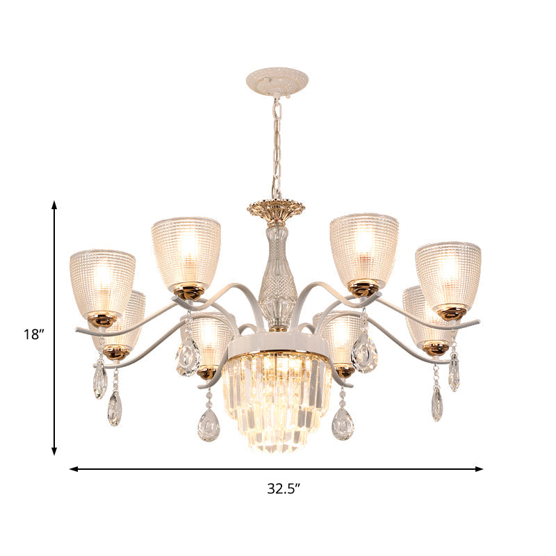 Contemporary Glass Cup Hanging Light Kit - 3/6/8 Lights Prism Chandelier With Cone Crystal Shade