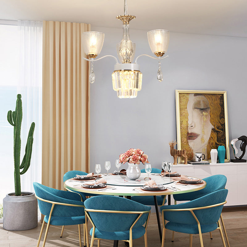 Contemporary Glass Cup Hanging Light Kit - 3/6/8 Lights Prism Chandelier With Cone Crystal Shade