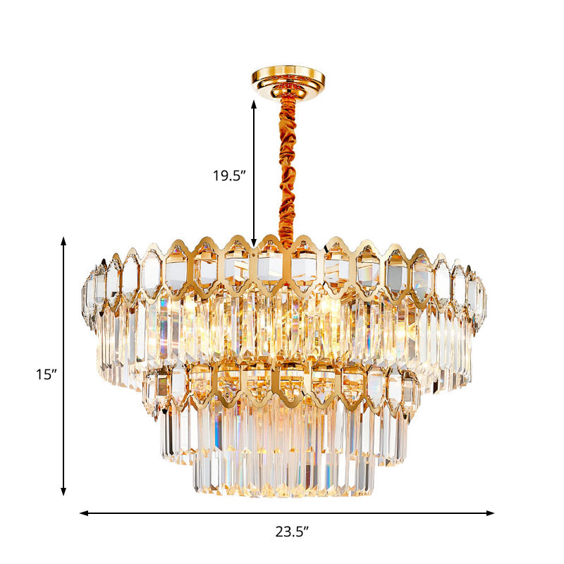 Modern Layered Chandelier With Clear Crystal Prism 8-Light Gold Hanging Fixture