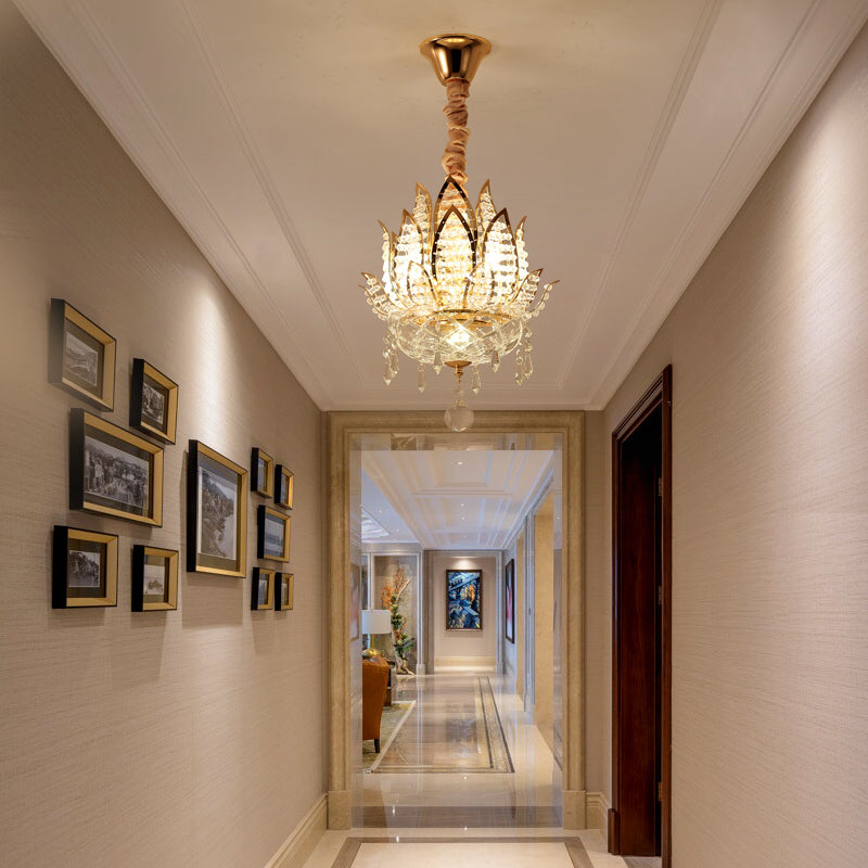 Lotus Corridor Pendant Light: Modern Crystal Ceiling Fixture In Gold