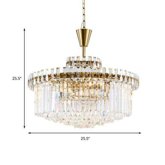 Modern Crystal Chandelier Drum Ceiling Light Fixture 9 Lights 25.5’/31.5’ Wide Brass Finish