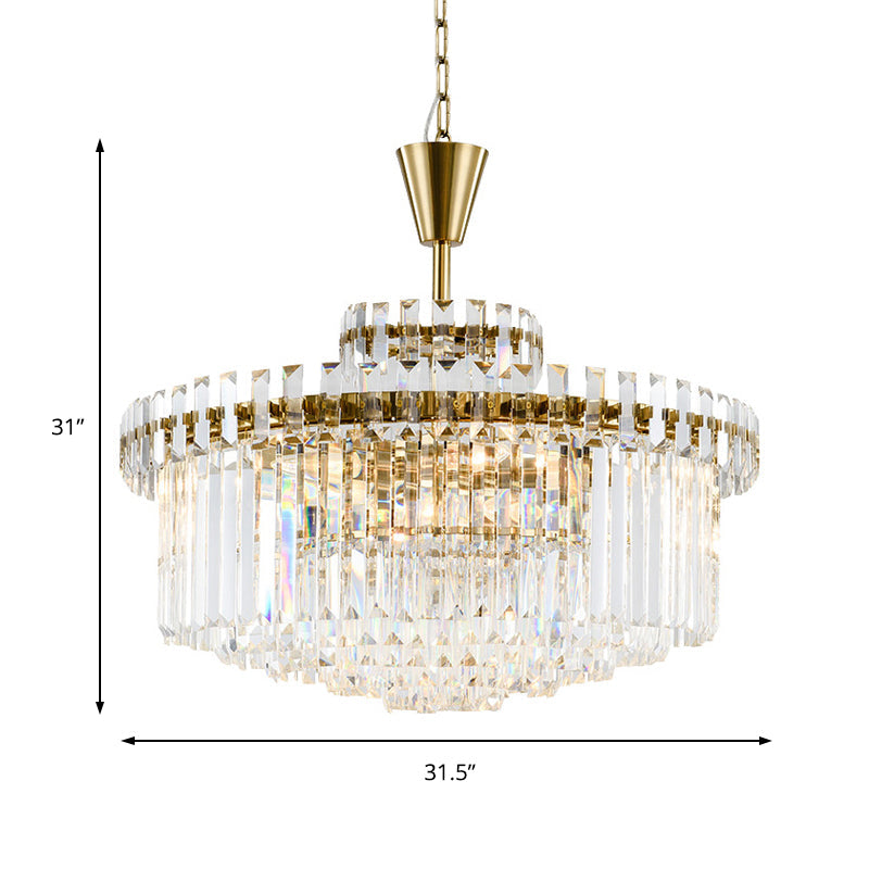 Modern Crystal Chandelier Drum Ceiling Light Fixture 9 Lights 25.5’/31.5’ Wide Brass Finish