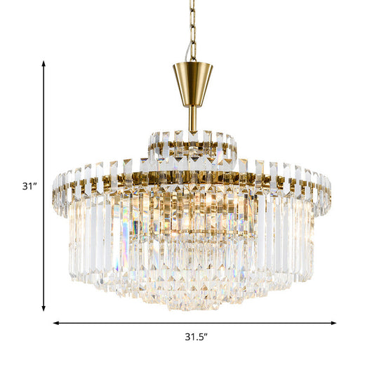 Modern Crystal Chandelier Drum Ceiling Light Fixture 9 Lights 25.5’/31.5’ Wide Brass Finish