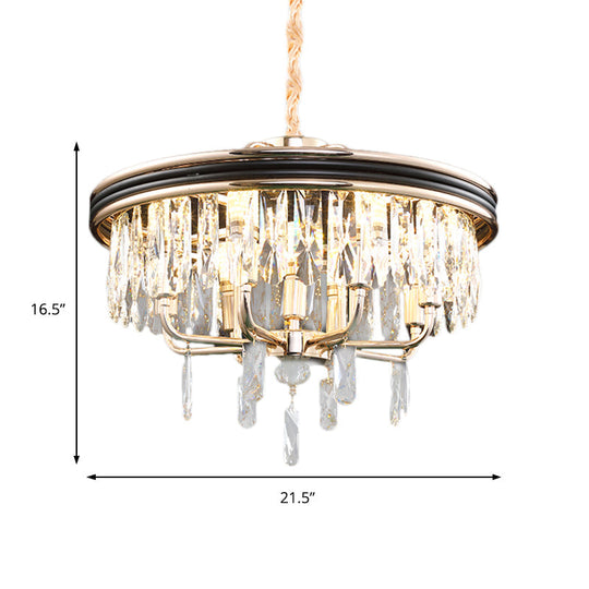 Modern Drum Ceiling Light Gold Chandelier Crystal Block 7/9 Lights 18’’/21.5’’ Wide
