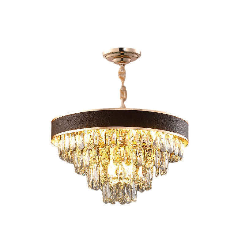 Tiered Crystal Block Chandelier - Black-Gold Pendant Light Fixture With 9/12 Lights
