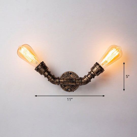 Rustic Style Iron Water Pipe Wall Lamp In Bronze - Restaurant Lighting Fixture / E