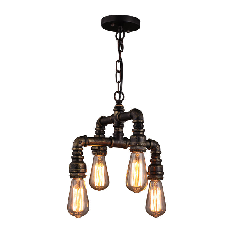 Rustic 4-Bulb Iron Pipe Chandelier Pendant For Industrial Plumbing Decor