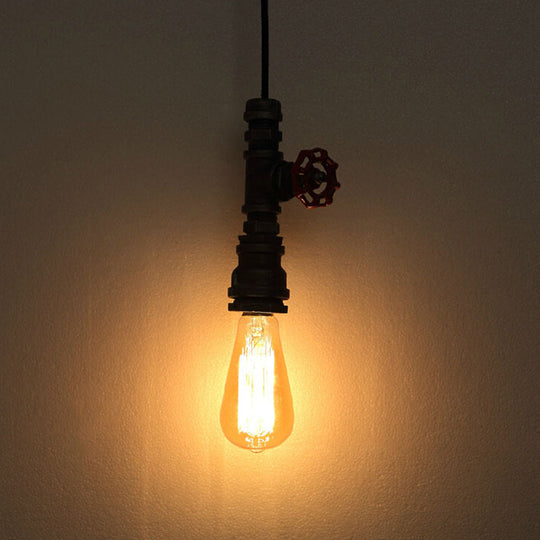 Antique Valve Handle Iron Pendant Light - Single-Bulb Ceiling Fixture In Bronze