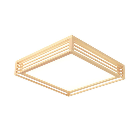Japanese Led Flush Mount Ceiling Light For Bedroom - Wood Square Fixture