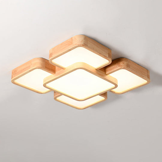 Nordic Style Led Flush Ceiling Light With Square Wood Finish - Perfect For Bedrooms