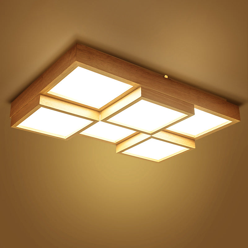 Nordic Led Wood Flush Mount Ceiling Light With Acrylic Splicing Squares 6 / White