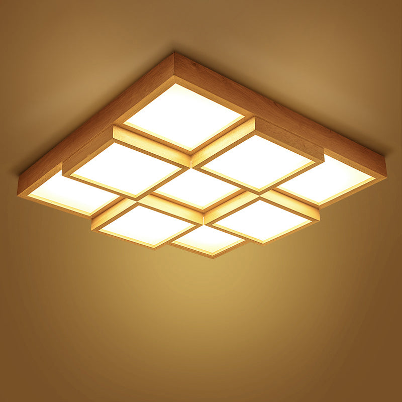 Nordic Led Wood Flush Mount Ceiling Light With Acrylic Splicing Squares 9 / White