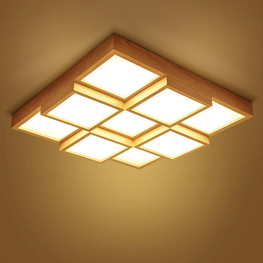 Nordic Led Wood Flush Mount Ceiling Light With Acrylic Splicing Squares 9 / White
