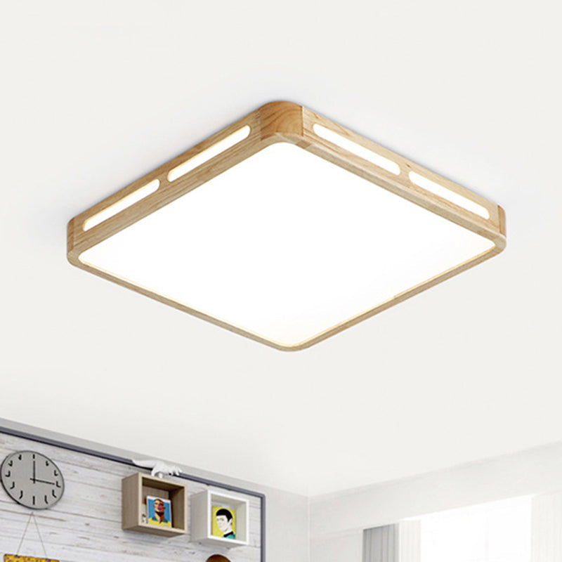 Japanese Square Led Wood Flush Mount Ceiling Light With Acrylic Shade - Bedroom Lighting / 12’