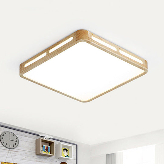 Japanese Square Led Wood Flush Mount Ceiling Light With Acrylic Shade - Bedroom Lighting / 12’