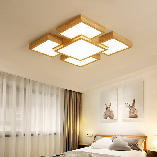 Geometric Minimalist Led Wood Flush Mount For Living Room Lighting / 22