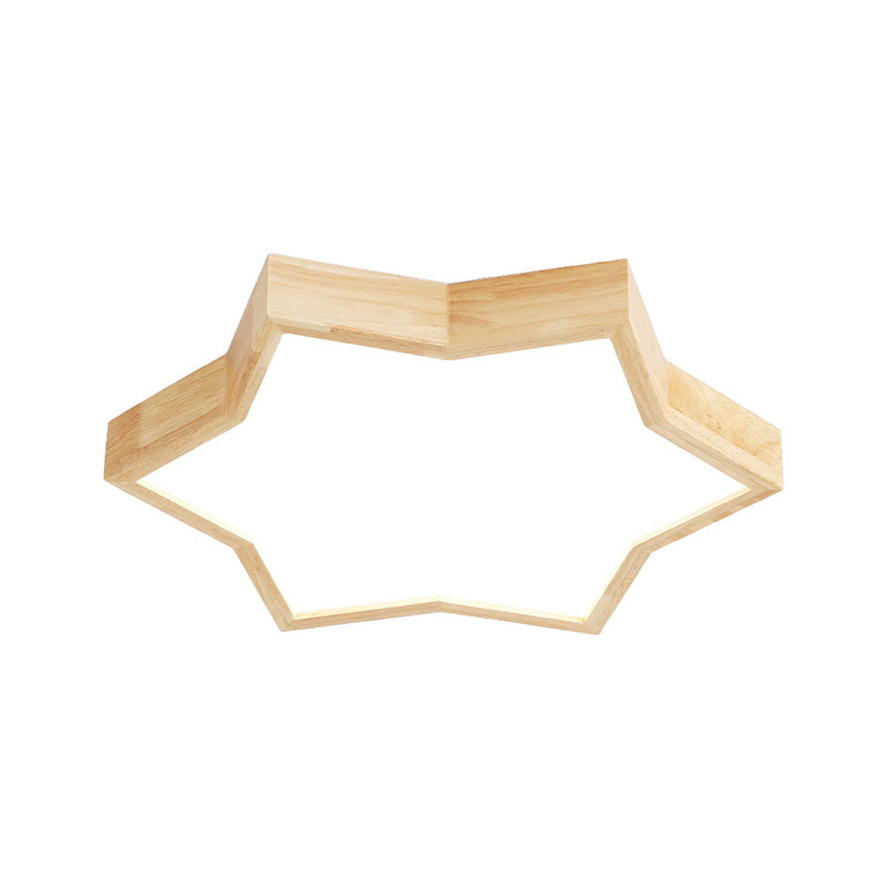 Wooden Led Six - Pointed Star Flush Mount Bedroom Light - Minimalist Fixture