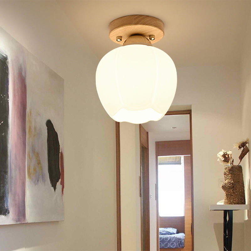 White Glass Led Flush Mount Lighting With Nordic Design – Shaded Entryway Ceiling Light Fixture