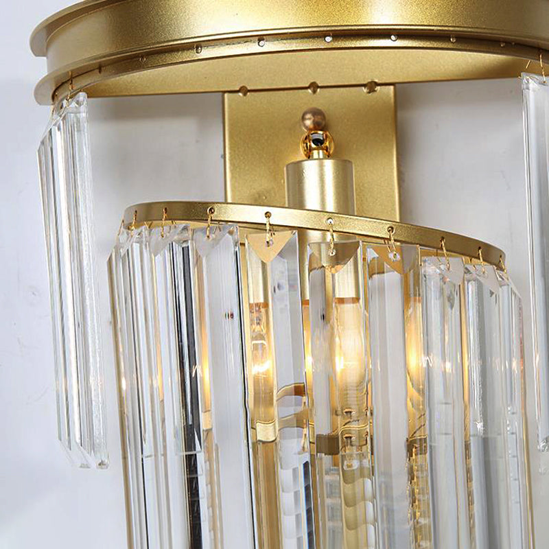 Modern Golden Wall Lamp With Clear Crystal Block - Bedside Lighting Fixture