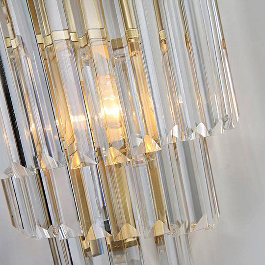 Modern Golden Wall Lamp With Clear Crystal Block - Bedside Lighting Fixture