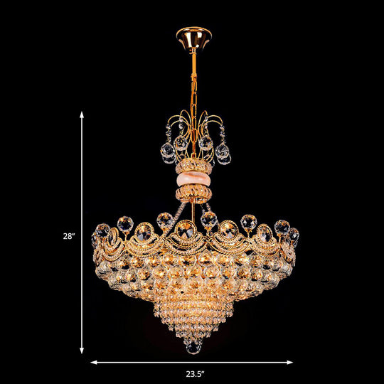 Contemporary Crystal Gold Led Hanging Chandelier Light For Bedroom | 18/23.5 Wide