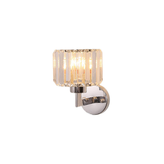 Modern Chrome Wall Sconce Light With Crystal Rod Shade - 1-Light Hallway Mount