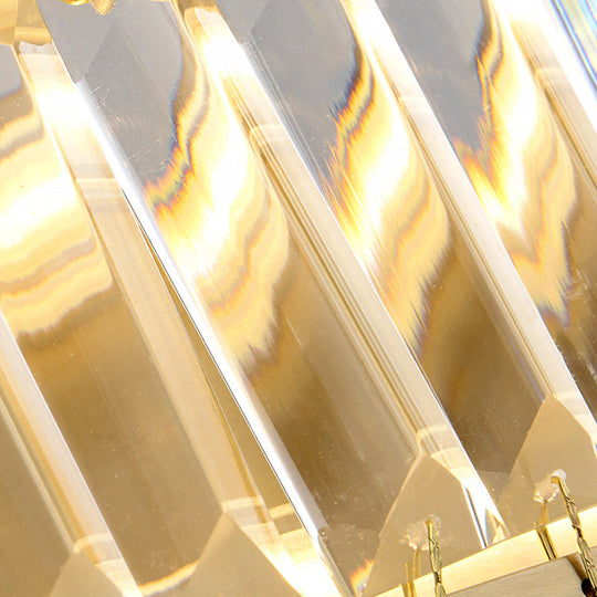 Golden Rectangle Led Wall Mount Light With Clear Faceted Crystal - Modern Metallic Lighting Fixture