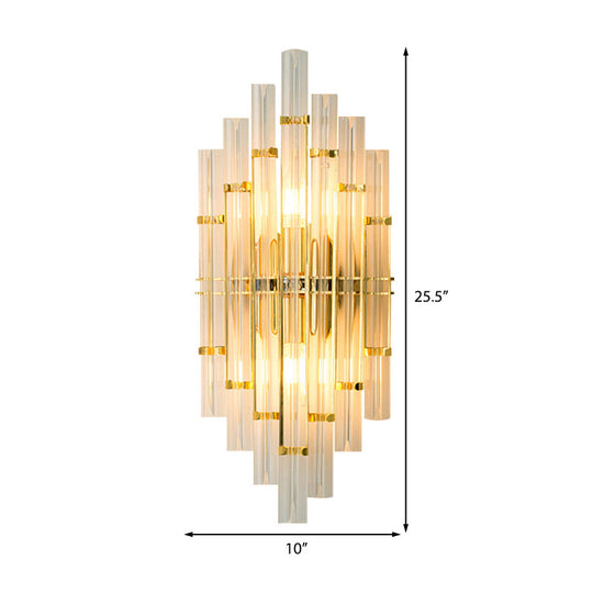 Contemporary Gold Finish Bedroom Wall Sconce With Crystal Tube Shape - 2 Lights