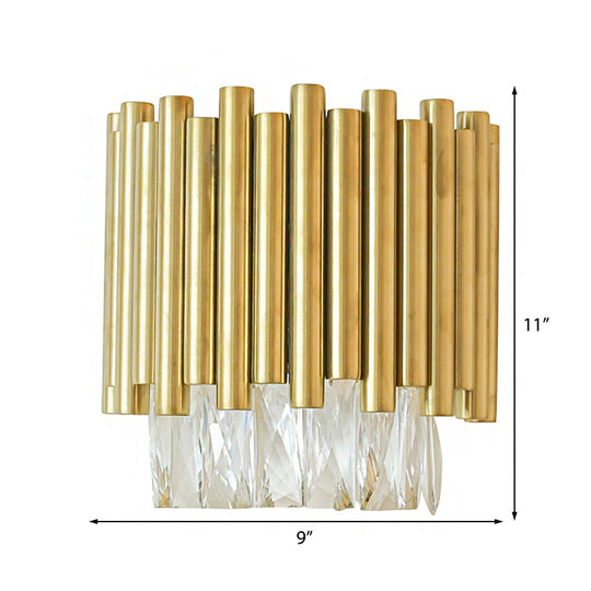 Modernist Clear Faceted Crystal Wall Mount 1 Light Brass For Living Room