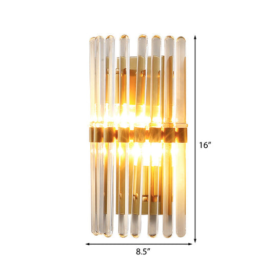 Clear Crystal Half-Cylindrical Wall Sconce Lamp: Contemporary Brass Finish Lighting For Bedroom