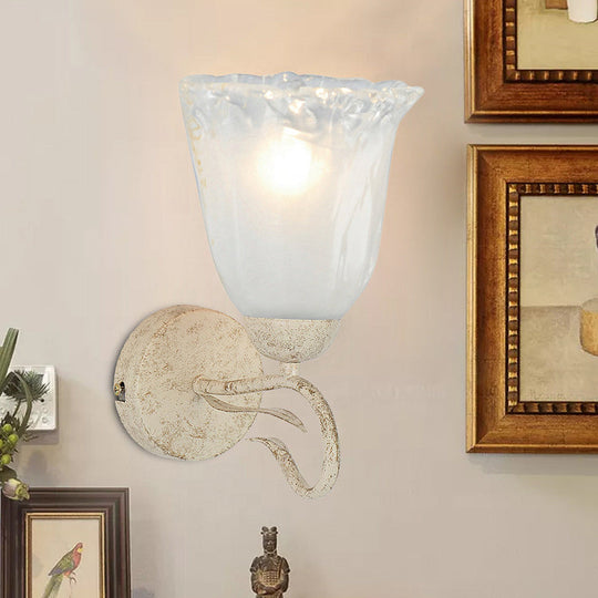 Vintage Floral Wall Sconce With Frosted Glass Shade - Elegant Single Bulb Light Fixture