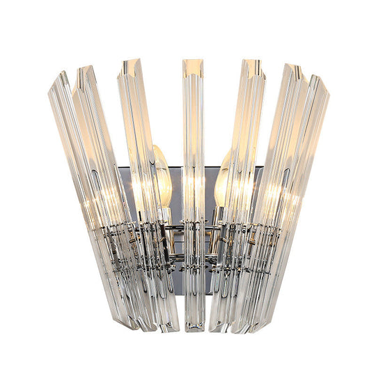 Contemporary Tapered Wall Mount Light With Clear Crystal For Corridors - Chrome Finish 2 Bulbs