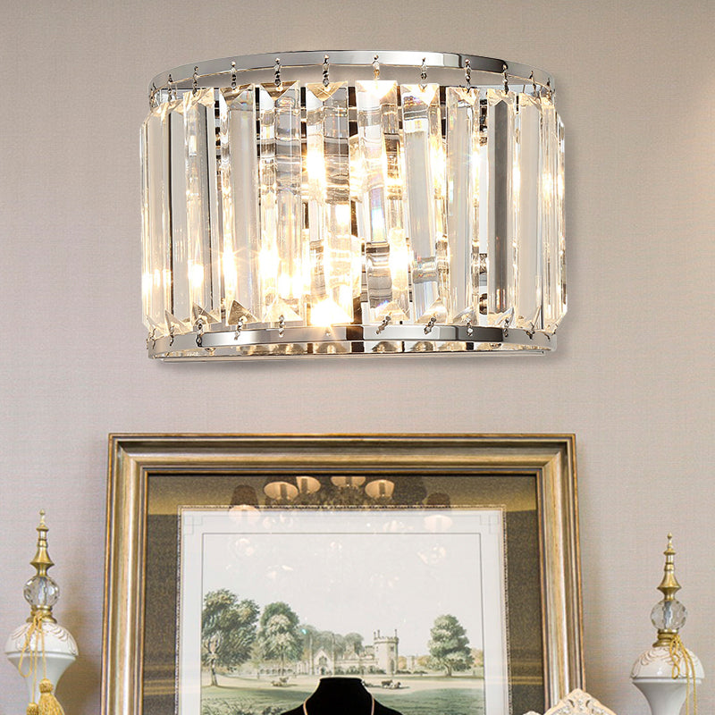 Modern Clear Crystal Wall Mounted Light 2-Bulb Chrome Finish Lamp