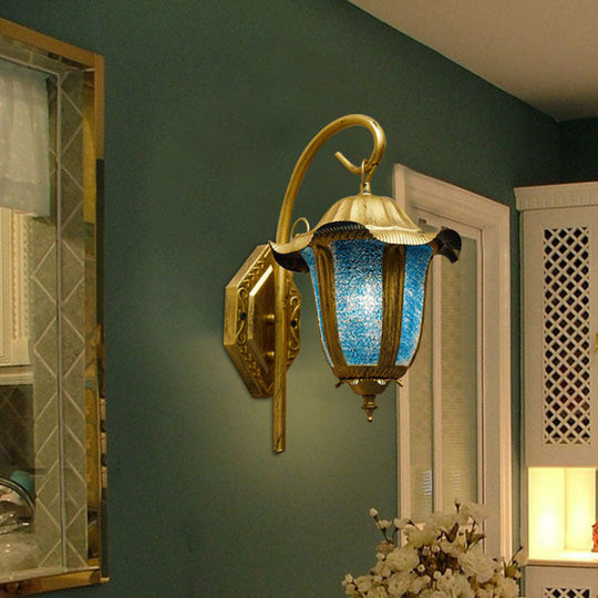 Moroccan Bell Metallic Wall Light Fixture - Single-Bulb Mounted Lamp In Lake Blue