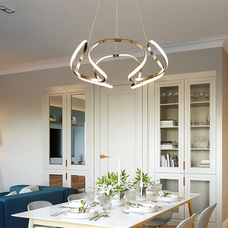 Modern Floral Led Ceiling Light For Dining Room - Metallic Chandelier Fixture