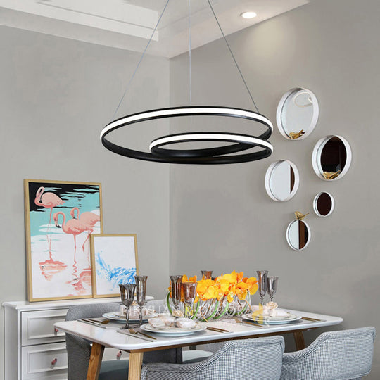 Minimalist Led Pendant Light: Metallic Seamless Curve Chandelier For Dining Room Black / 16’ Natural