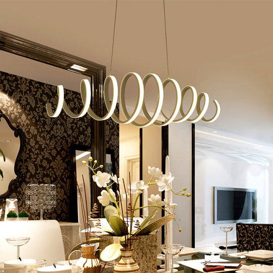 Contemporary White Spiral Chandelier Pendant Light With Acrylic And Led - Ideal For Dining Rooms