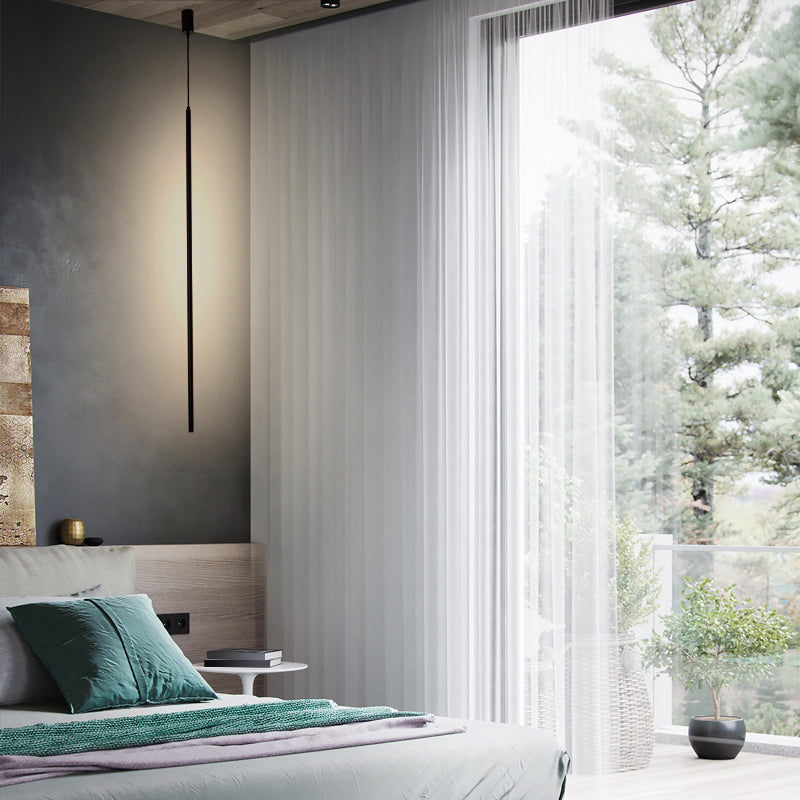 Minimalist Black Acrylic Pole Led Suspension Pendant Light For Bedside