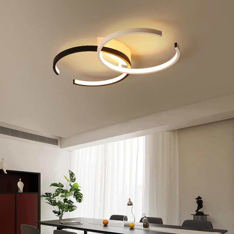 Modern Circular Led Flush Mount Acrylic Ceiling Light In Black & White For Bedrooms