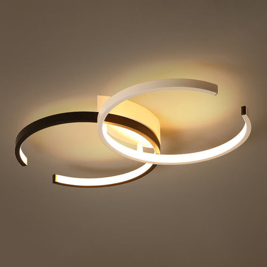 Modern Circular Led Flush Mount Acrylic Ceiling Light In Black & White For Bedrooms Black - White /