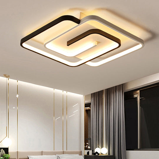 Black And White Acrylic Flush Ceiling Light - Modern Geometric Style With Led Fixture